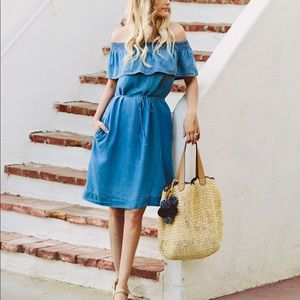 LOFT Chambray off the shoulder dress